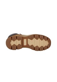 Scarpa da trekking marrone con suola in gomma robusta. La suola presenta un motivo di grip testurizzato e tacchetti pronunciati per una migliore aderenza. Chiusura con zip sul lato.