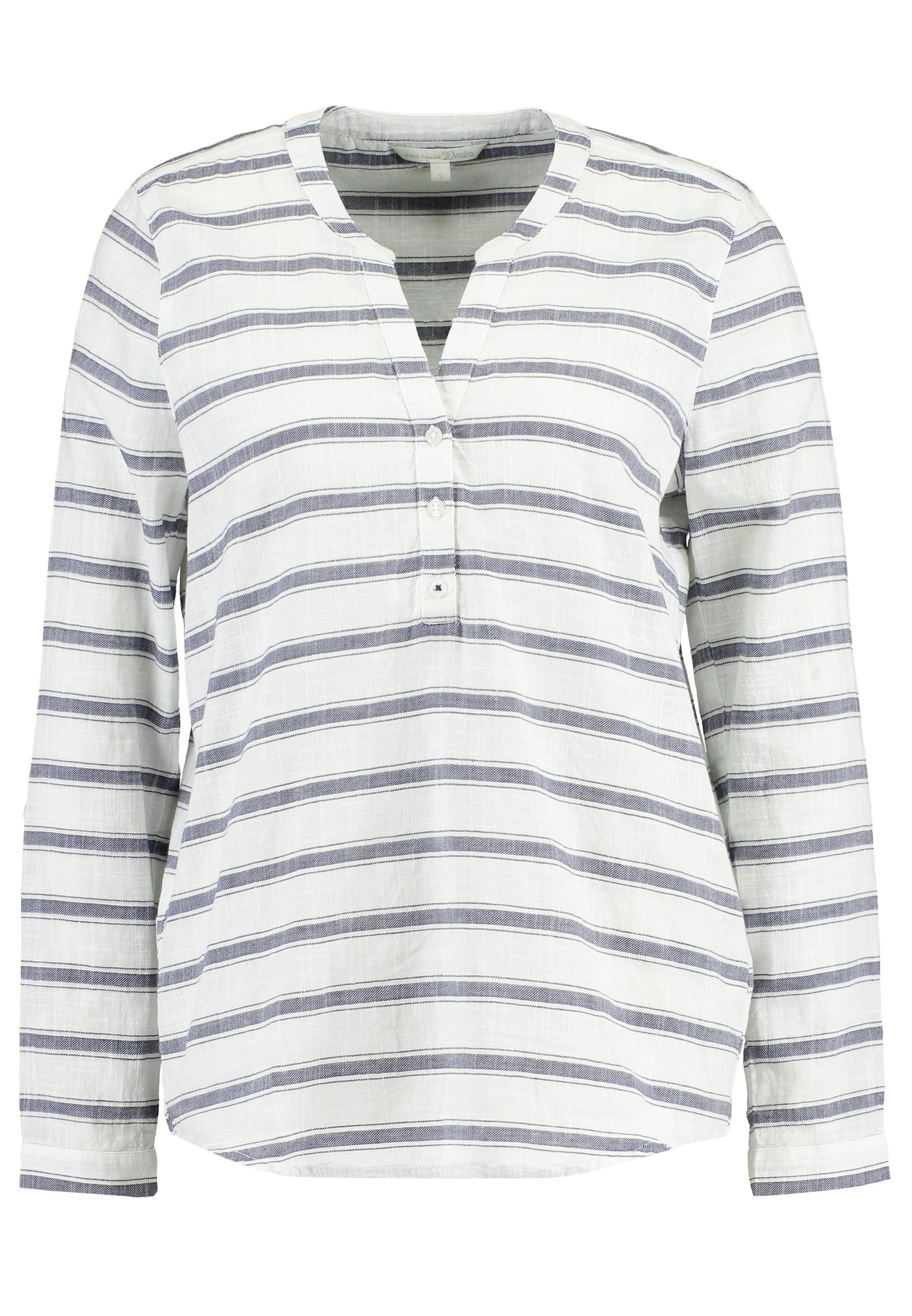 TOM TAILOR DENIM STRIPED HENLEY BLOUSE Bluser whitenavy TOM TAILOR DENIM STRIPED HENLEY BLOUSE - Bluser - white/green