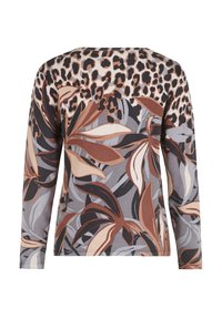 Top met lange mouwen met een bloem- en luipaardprint in aardse tinten van bruin, grijs en zwart. Gemaakt van een zachte, gestructureerde stof.