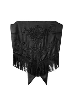 Stradivarius, EMBROIDERED FRINGE BUSTIER TOP - Débardeur - black