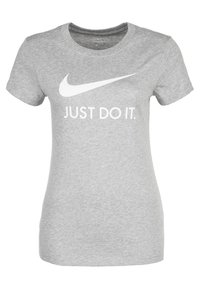Gray cotton t-shirt with a round neckline, short sleeves, featuring a large white Nike logo and the text "JUST DO IT." printed in white.