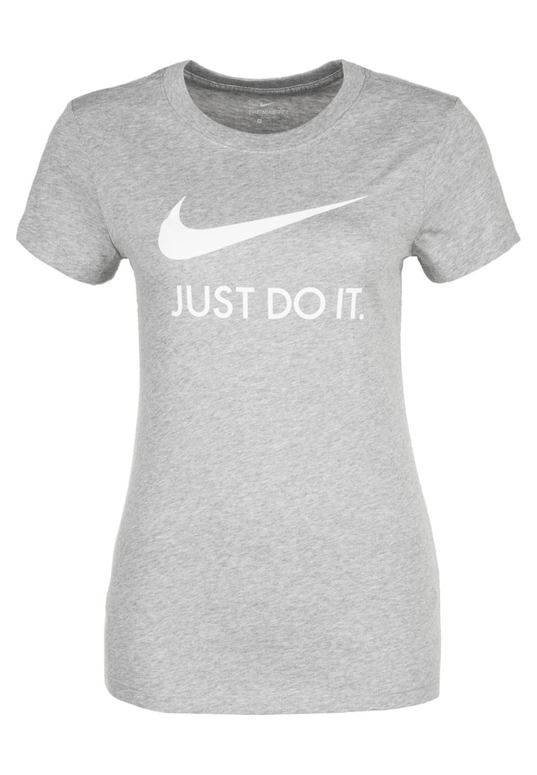Gray cotton t-shirt with a round neckline, short sleeves, featuring a large white Nike logo and the text "JUST DO IT." printed in white.