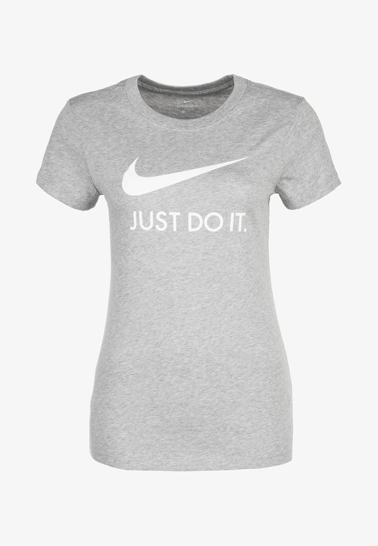Gray cotton t-shirt with a round neckline, short sleeves, featuring a large white Nike logo and the text "JUST DO IT." printed in white.
