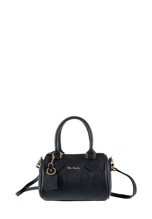 Borsa a tracolla in pelle nera con finitura testurizzata, dettagli in hardware dorato, manici corti e tracolla regolabile. Chiusura con zip.