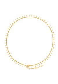 Collier en chaîne dorée présentant un design délicat avec de petites barres en accent. Longueur ajustable avec un fermoir en mousqueton.