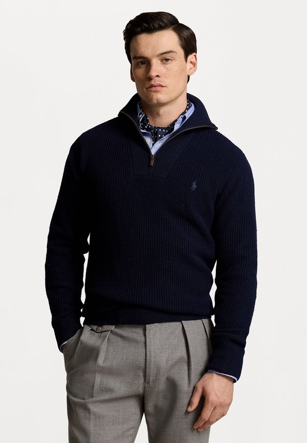 WAFFLE WOOL COTTON QUARTER ZIP JUMPER - Jumper