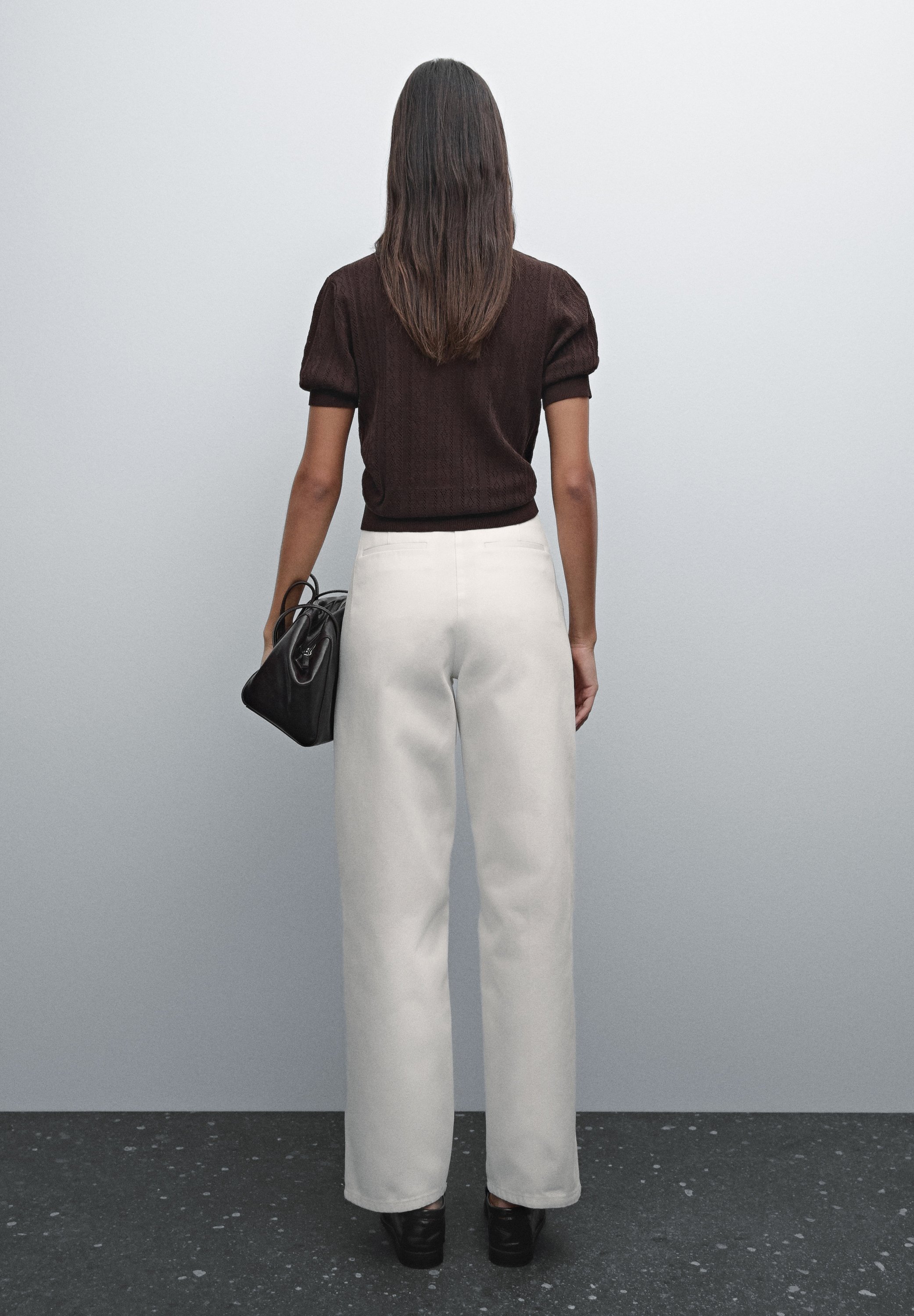 Massimo Dutti WIDE-LEG WITH NO WAISTBAND - Trousers - white