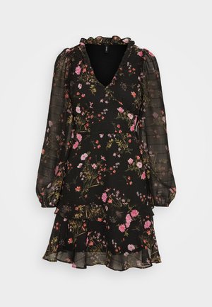 Vero Moda, VMROSA V NECK SHORT DRESS - Päevakleit - black/pink yarrow