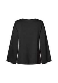 Schwarzes Langarmshirt mit Rundhalsausschnitt und ausgestellten Ärmeln, aus einem weichen, strukturierten Stoff mit lässiger Passform.