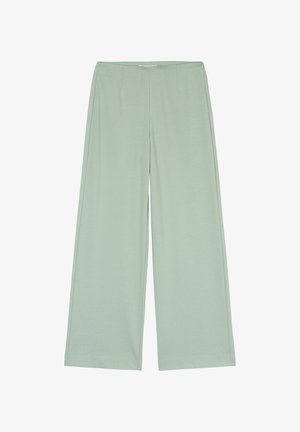 Lichtgroene wijde broek, gemaakt van een zachte stof, met een gladde textuur en voorplooien. Voorzien van een rits aan de zijkant.