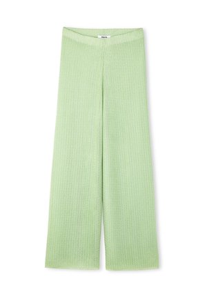 Hellgrüne, gerippte Weitbein-Hosen mit hoher Taille und strukturiertem Finish. Sie zeichnen sich durch einen sauberen, geraden Schnitt am Saum aus.