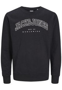 Czarny sweatshirt wykonany z bawełny, z długimi rękawami, ściągaczami przy mankietach i u dołu. Zawiera białą nadrukowaną grafikę: "JACK&JONES" oraz "EST. 90 WORLDWIDE."