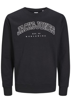 Čierna mikina vyrobená z bavlny, s dlhými rukávmi, rebrovanými manžetami a lemom. Obsahuje biele potlačené logo: "JACK&JONES" a "EST. 90 WORLDWIDE."
