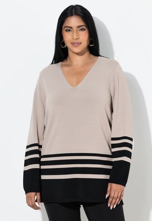 STREIFEN, V-AUSSCHNITT, LANGARM - Neule - dark beige