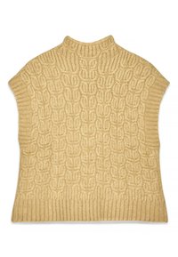 Gebreide trui in lichtbeige, met een hoge halslijn en een oversized ontwerp. Textuurpatroon van in elkaar grijpende lussen met een geribbelde onderkant.