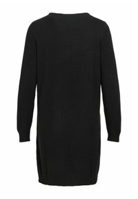 Robe pull noire à manches longues avec col rond et poignets et ourlet côtelés, vue de dos.