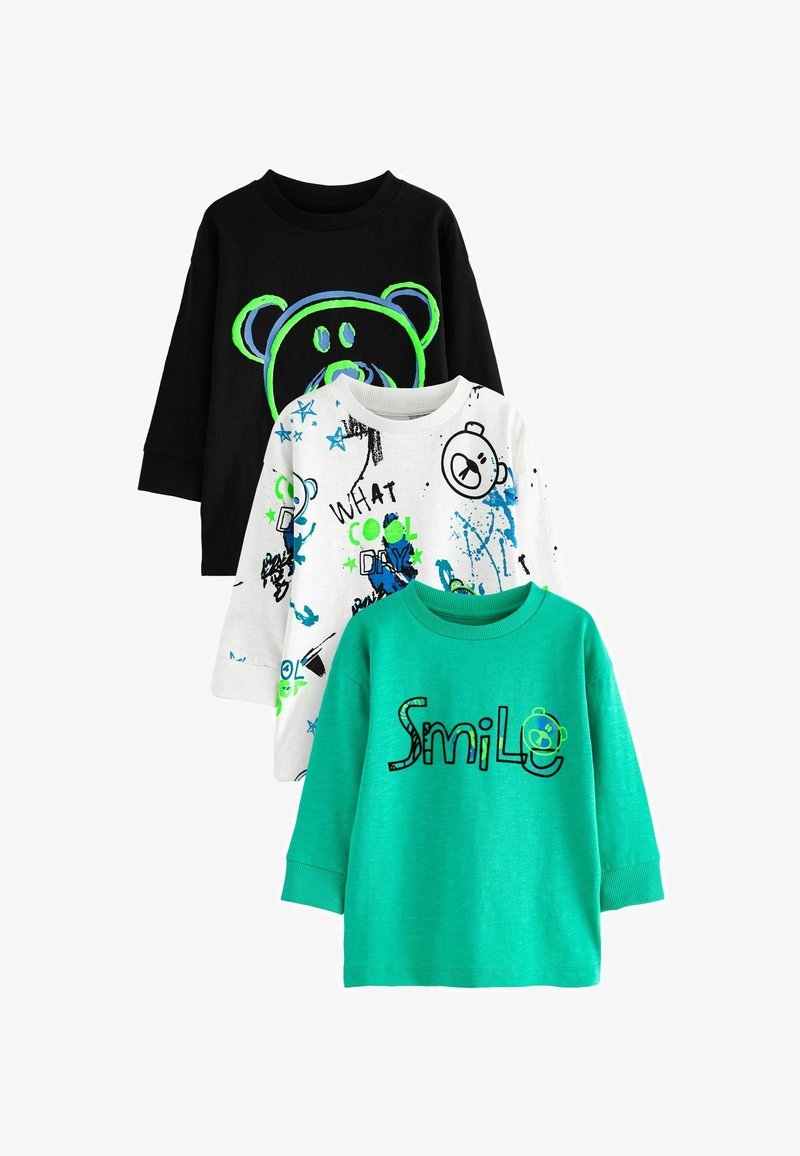 Next CHARACTER 3 PACK -REGULAR FIT - Tops ar garām piedurknēm - green black bear