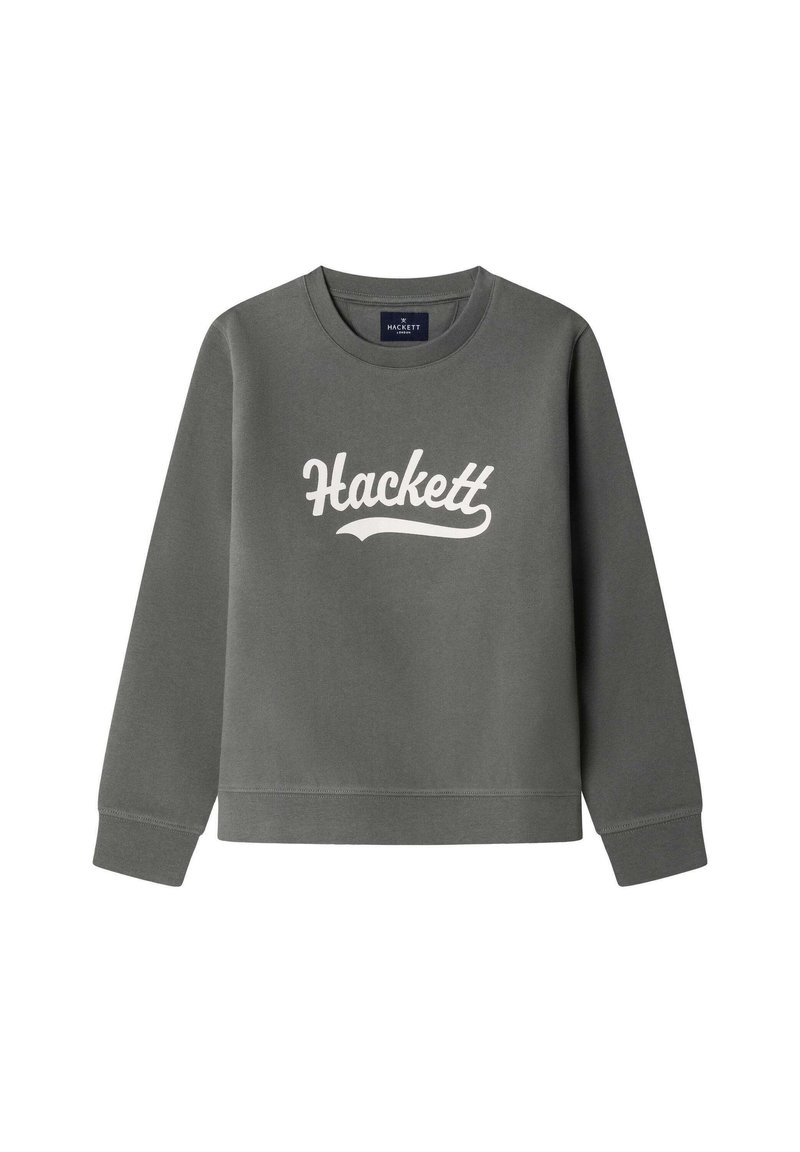 Sudadera gris con mangas largas, cuello redondo y el logo blanco "Hackett" en el pecho. Confeccionada con una suave mezcla de algodón.