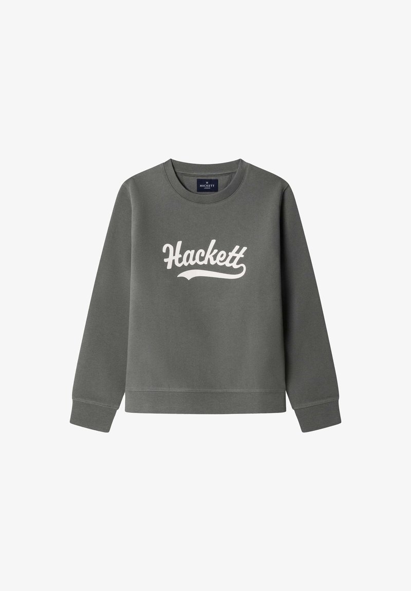 Sudadera gris con mangas largas, cuello redondo y el logo blanco "Hackett" en el pecho. Confeccionada con una suave mezcla de algodón.