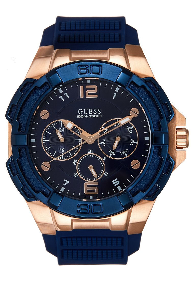 guess blue rose gold watch