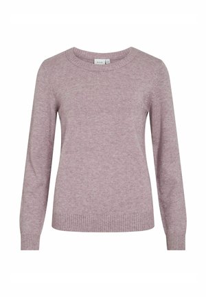 Pullover a maglia rosa chiaro con scollatura rotonda, maniche lunghe e bordature a coste ai polsini e all'orlo. Tessuto morbido, design minimale.