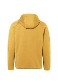 Felpa gialla con cappuccio dalla texture liscia. Presenta maniche raglan e una vestibilità rilassata, offrendo uno stile casual e confortevole.