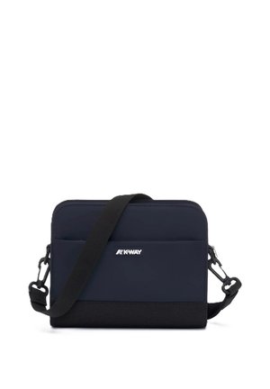 Borsa a tracolla compatta blu navy e nera con tracolla regolabile e patch frontale con logo K-Way.