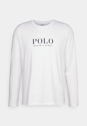 Wit katoenen T-shirt met lange mouwen, voorzien van een marineblauw "POLO RALPH LAUREN" logo in het midden van de borst, met ronde halslijn en een ontspannen pasvorm.