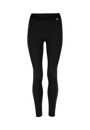 Black leggings with a smooth, stretchable fabric; high waistband; fitted design; no visible seams or patterns.