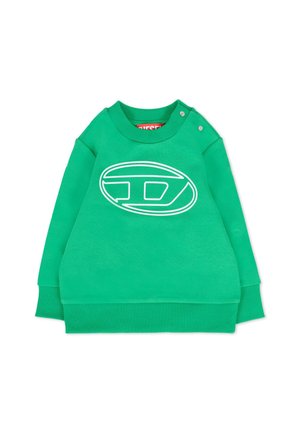 Felpa verde in cotone con logo ovale bianco sulla parte anteriore, polsini a costine e bottoni a pressione sulla spalla per una facile vestibilità.