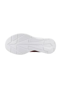 Suela de calzado deportivo, de caucho blanco con un patrón de agarre texturizado, que presenta diseños en zigzag y puntos para tracción y durabilidad.