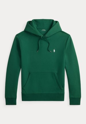 Sweat à capuche vert foncé avec poche kangourou sur le devant, capuche à cordon ajustable et petit logo blanc Polo Ralph Lauren sur la poitrine.