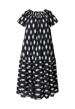 MAXIKLEID, WABENMUSTER, CARMEN-AUSSCHNITT, BALLON-HALBARM - Maxi-jurk - black