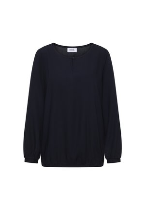 Zwarte blouse met lange mouwen, ronde halslijn, sluiting met één knoop, elastische manchetten en een elastische zoom, gemarkeerd met "CECIL".
