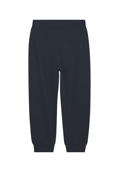 Marineblauwe sweatpants van een zachte katoenmix, met een geribbelde tailleband en boorden, in een relaxte pasvorm en zonder zichtbare patronen.