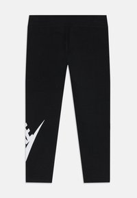 Leggings pretos feitos de algodão com uma textura suave. Apresenta um grande logotipo branco ao lado. Design simples e forma ajustada.