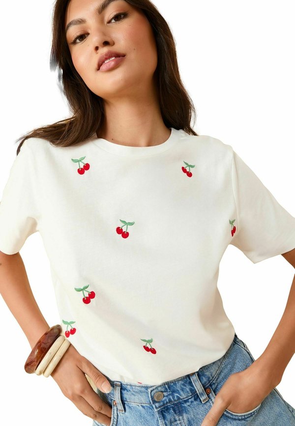 SHORT SLEEVE EMBROIDERED - T-Shirt print - ivory