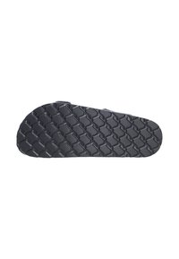 Suola di scarpa in gomma nera con un motivo a trama esagonale, caratterizzata da una superficie testurizzata per una migliore aderenza e durata, punta arrotondata e design con tacco piatto.