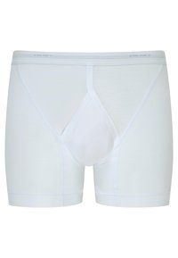 Boxer shorts bianchi realizzati in un morbido tessuto elasticizzato. Presentano una sacca sagomata e cuciture a contrasto. Vita elasticizzata con logo del marchio.