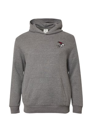 Grijze hoodie gemaakt van zachte stof, met een zak aan de voorkant en een geborduurd Snoopy-ontwerp op de linkerborst. Verstelbare capuchon met trekkoord.