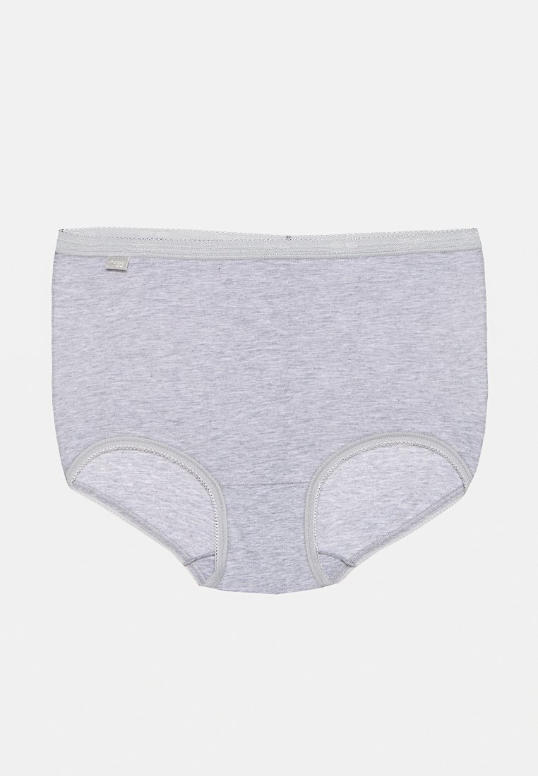 Graue Baumwollunterhose mit glatter Textur, die eine abgerundete Form aufweist, einen weichen Bund und elastische Beinsäume hat. Minimalistisches Design ohne Muster.