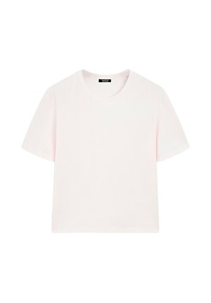 Short-sleeve pink t-shirt made of cotton, featuring a round neckline and a relaxed fit. Smooth texture with no visible patterns or accents.