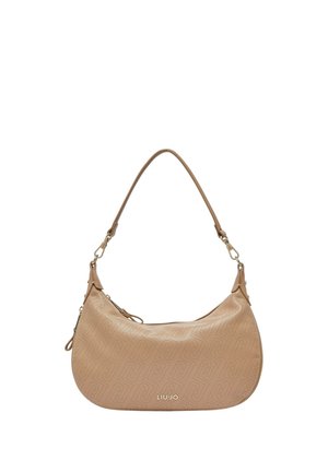 Borsa a tracolla beige Liu Jo con delicato motivo logo a rilievo e una tracolla singola con accessori in metallo tono oro.
