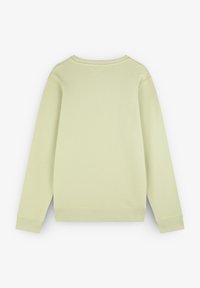 Lichtgele sweatshirt met een ronde hals, ribbelmanchetten en een geribbelde zoom. Glad oppervlak, lange mouwen en een eenvoudig ontwerp zonder extra details.
