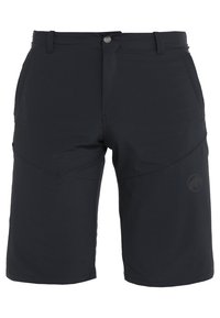 Svarta utomhushorts gjorda av flexibelt material, med knappstängning, sidofickor och en subtil logotyp på underbenet.