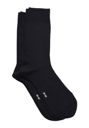 Chaussettes en coton noir avec un haut côtelé, longueur standard mi-mollet, et marquages de taille 39-42 imprimés sur le pied. Texture lisse.