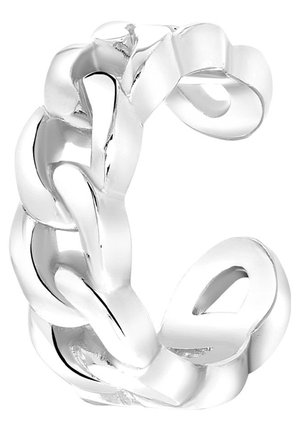 Chunky silver chain link ring with an open adjustable band, highly polished with smooth, rounded edges.