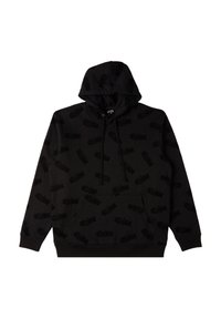 Felpa nera con cappuccio caratterizzata da un tessuto morbido, tasca a marsupio e motivo logo tonale ripetuto per una texture interessante. Include cappuccio regolabile con coulisse.