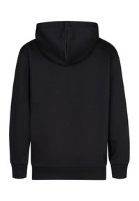 Sweat à capuche noir avec cordon de serrage. Fabriqué à partir d'un tissu doux, avec des poignets et un ourlet côtelés. Design uni sans logos ni motifs visibles.