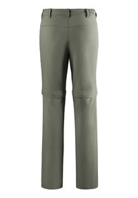 Olivenfarbene, leichte Wanderhosen mit Reißverschluss, angenehmer Textur, elastischem Bund und verstellbarer Beinlänge.
